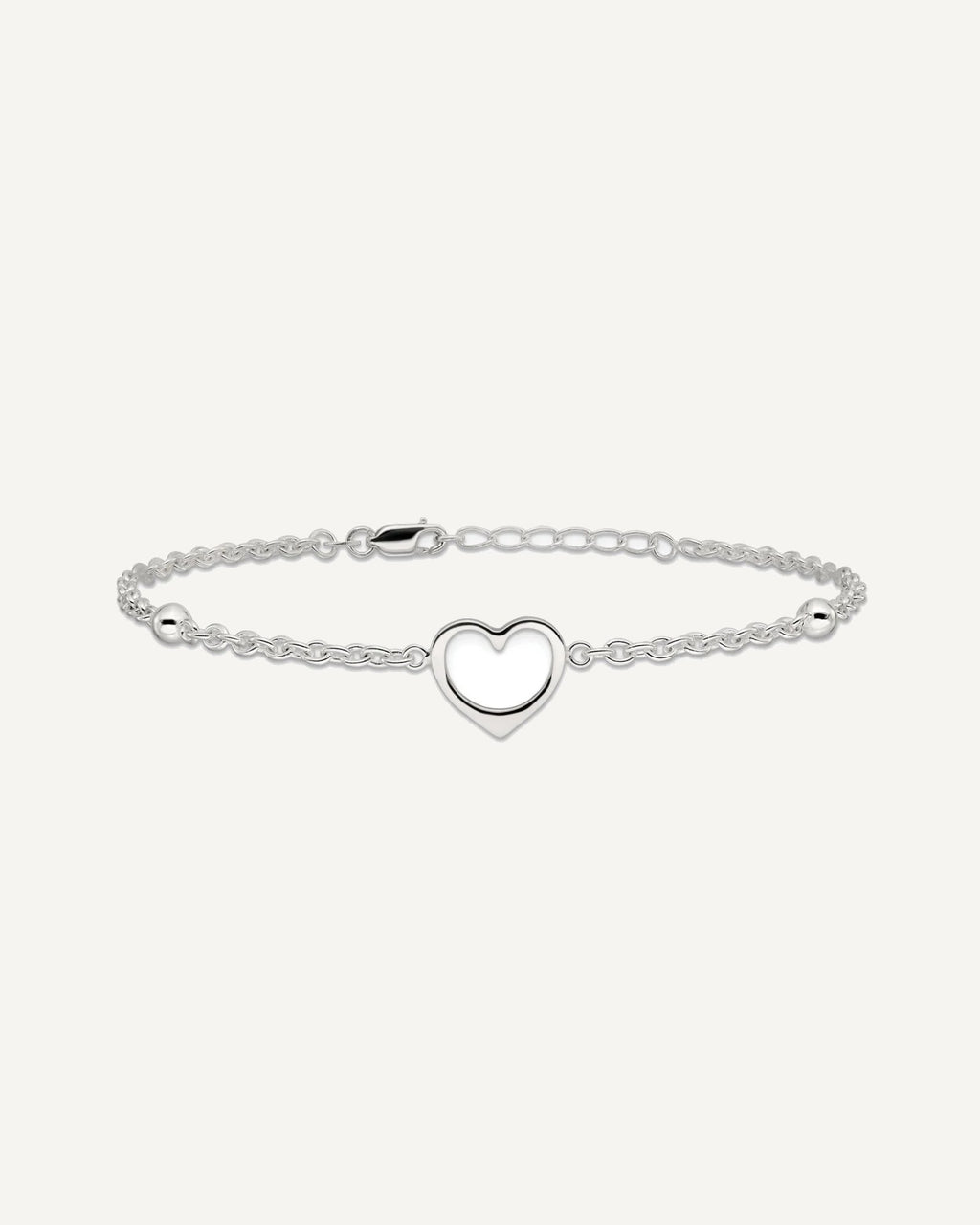 Sterling Silver Open Heart and Bead 9 inch Plus 1 inch Extender - Total 10 inch Anklet – View 3