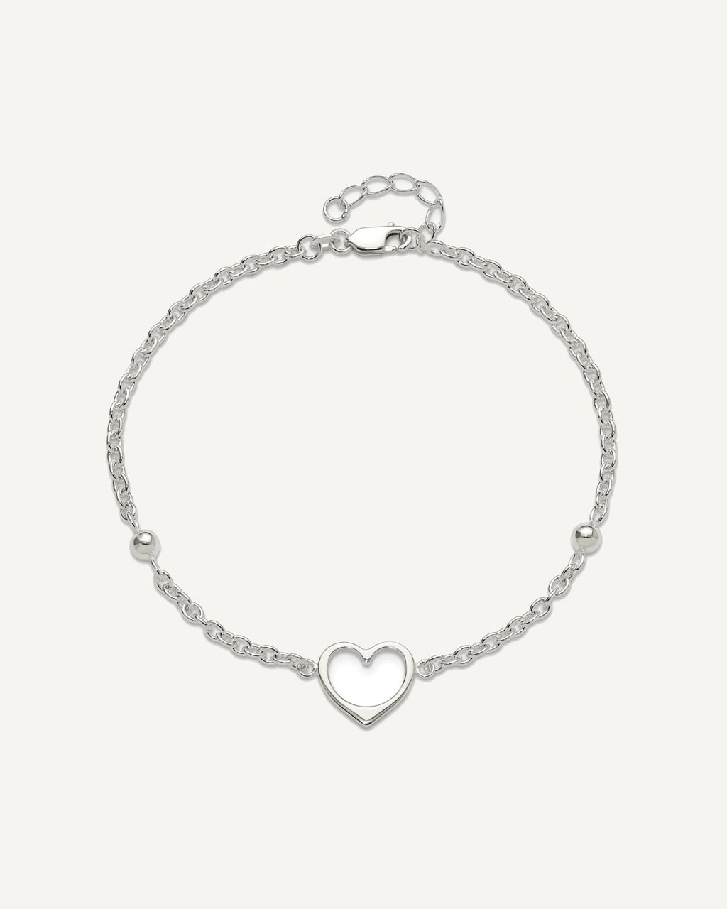 Sterling Silver Open Heart and Bead 9 inch Plus 1 inch Extender - Total 10 inch Anklet – View 5
