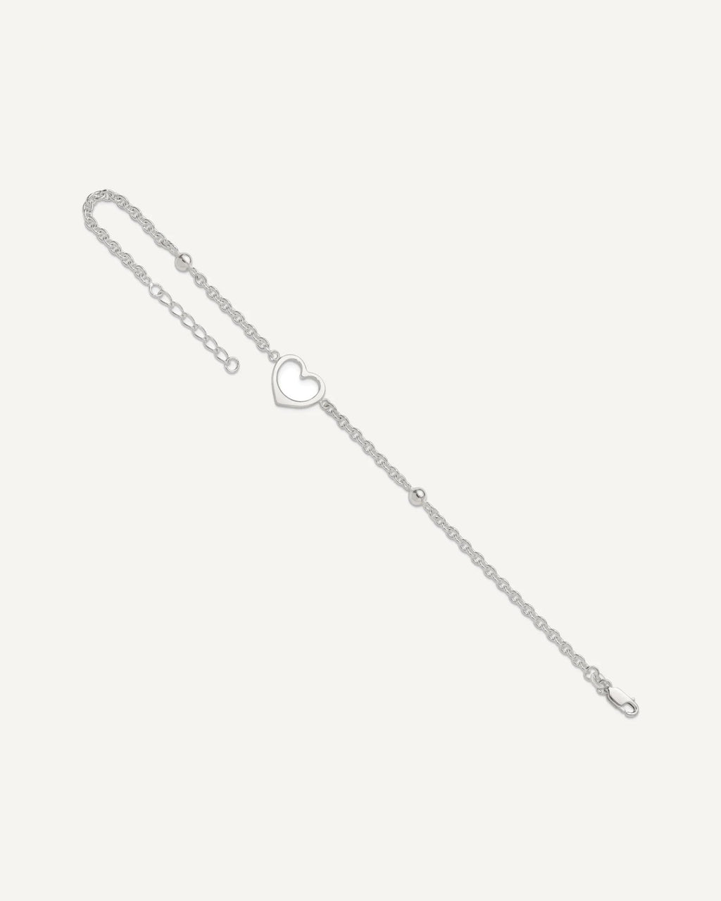 Sterling Silver Open Heart and Bead 9 inch Plus 1 inch Extender - Total 10 inch Anklet – View 6
