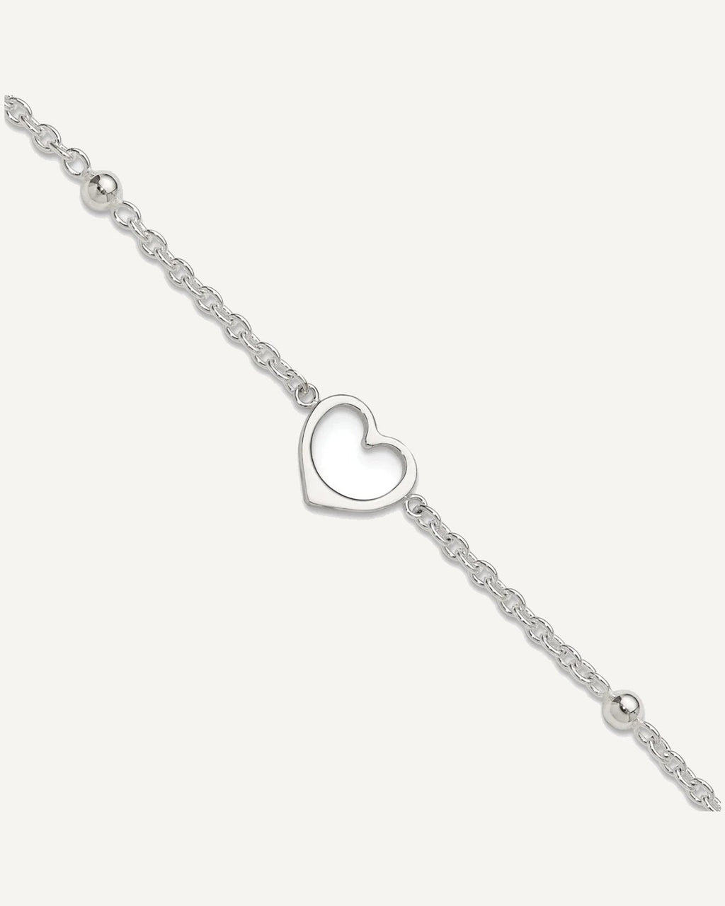 Sterling Silver Open Heart and Bead 9 inch Plus 1 inch Extender - Total 10 inch Anklet – View 1