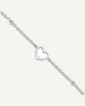 Sterling Silver Open Heart and Bead 9 inch Plus 1 inch Extender - Total 10 inch Anklet – View 1