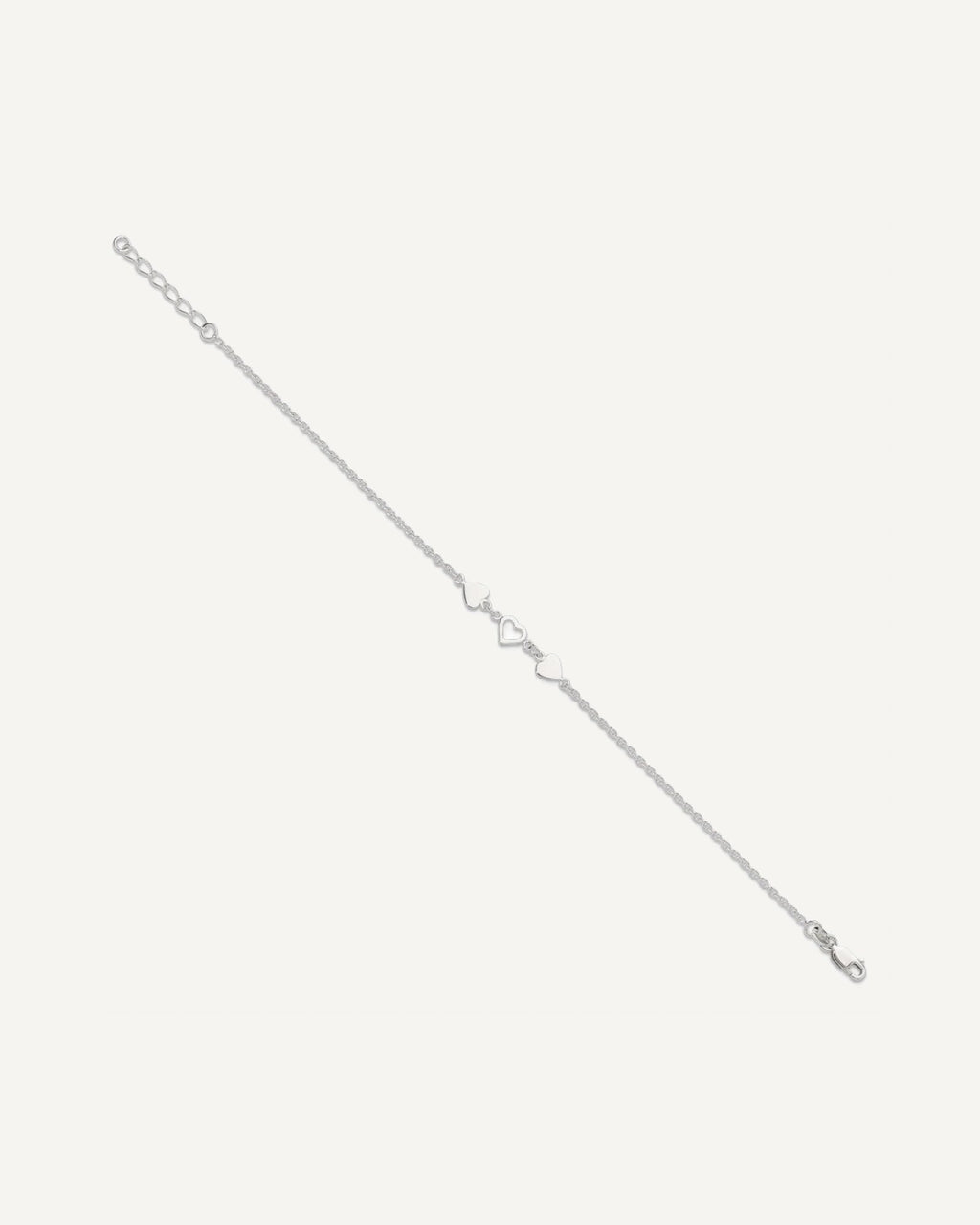 Sterling Silver Three Hearts 8 inch Plus 1 inch Extender - Total 9 inch Anklet – View 2