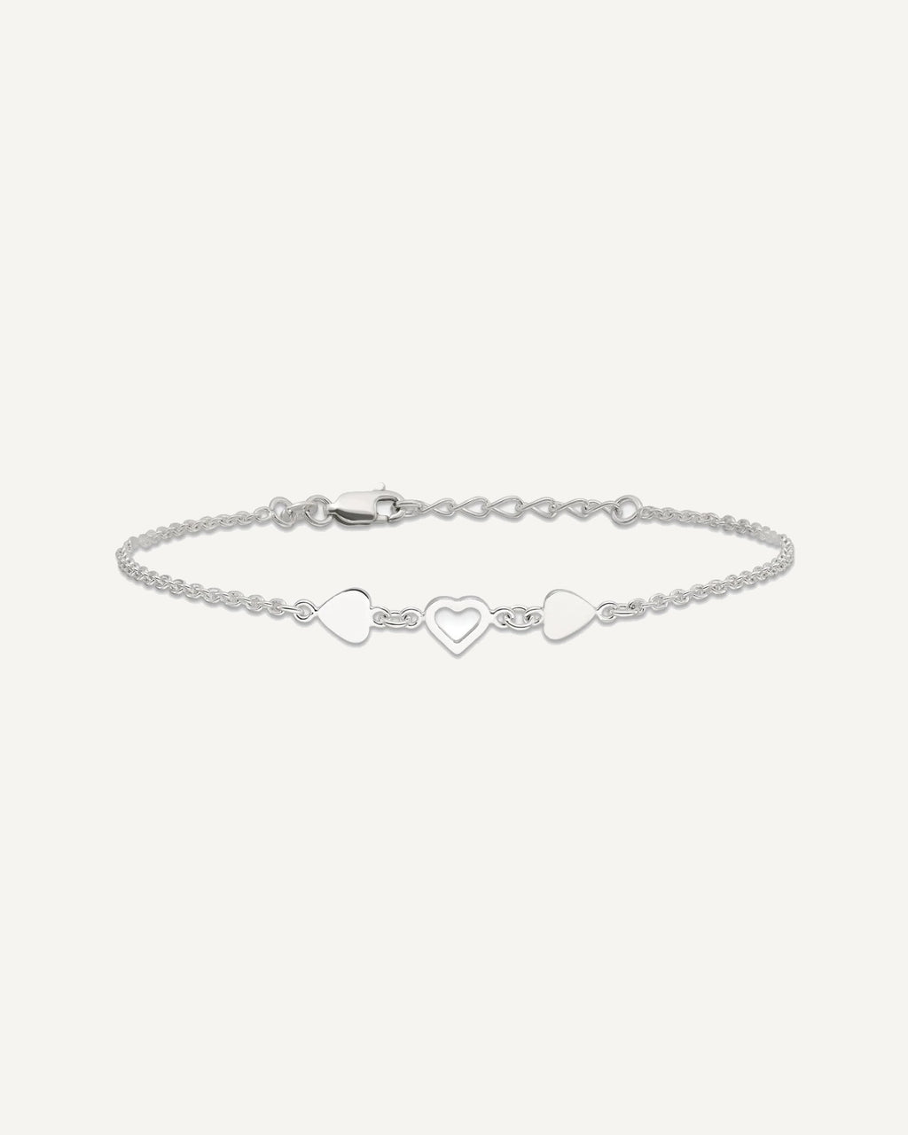 Sterling Silver Three Hearts 9 inch Plus 1 inch Extender - Total 10 inch Anklet – View 3