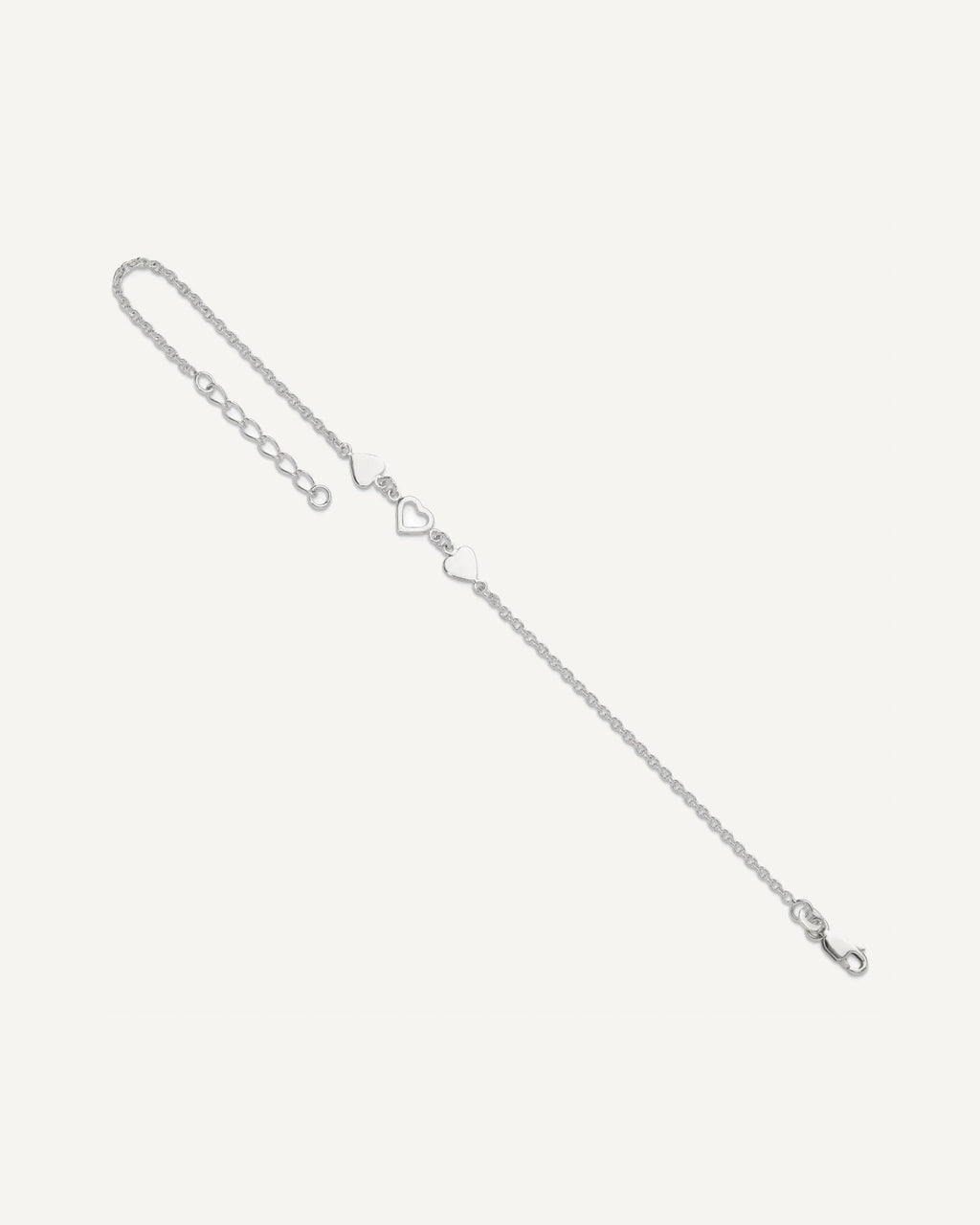Sterling Silver Three Hearts 8 inch Plus 1 inch Extender - Total 9 inch Anklet – View 7