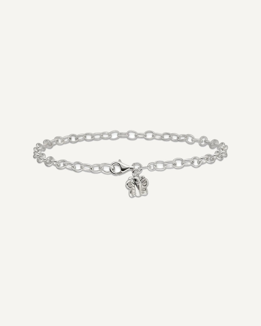 Sterling Silver Small Oval Rolo Link with Butterfly Anklet – View 3