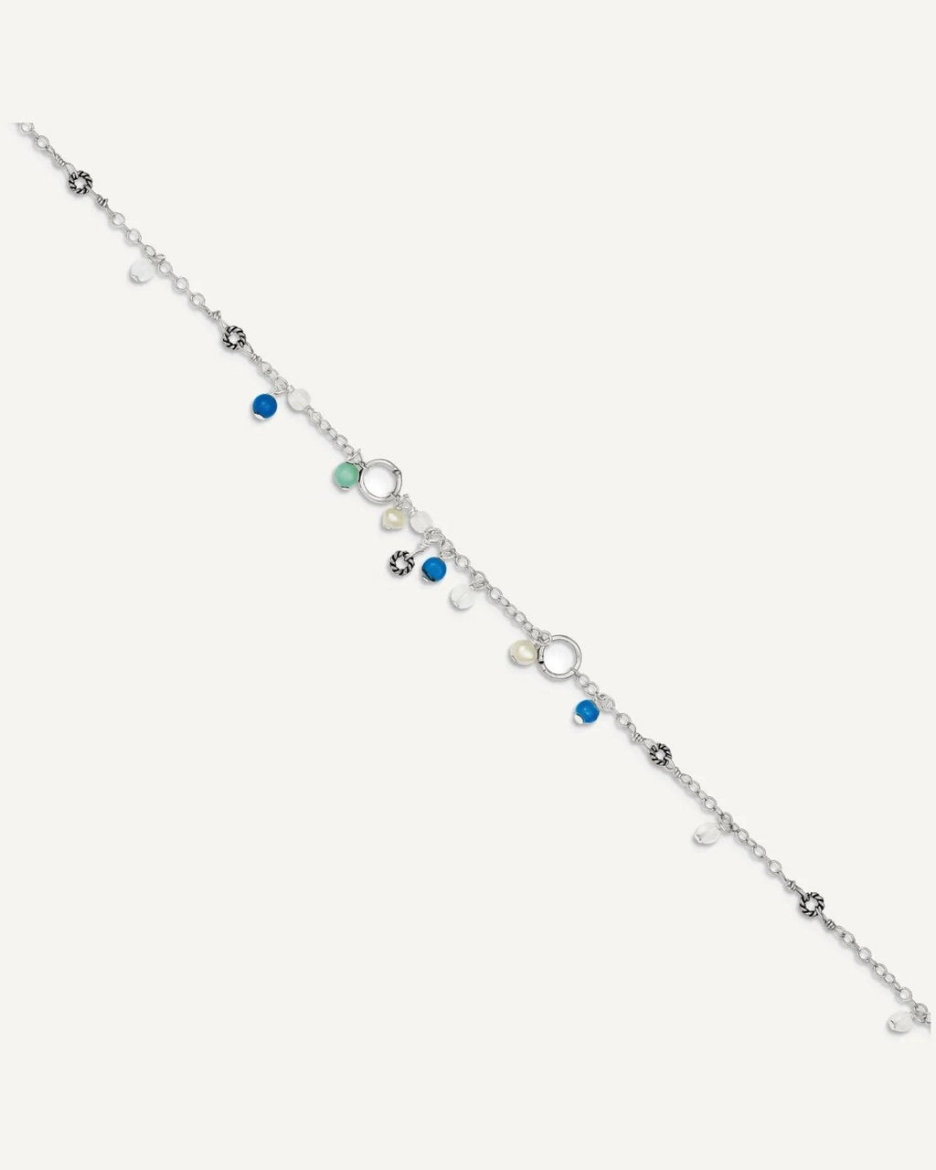 Sterling Silver Turquoise/Clear Bead/FW Cultured Pearl Anklet – View 2