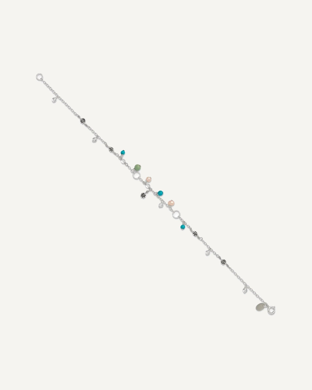 Sterling Silver Turquoise/Clear Bead/FW Cultured Pearl Anklet – View 3