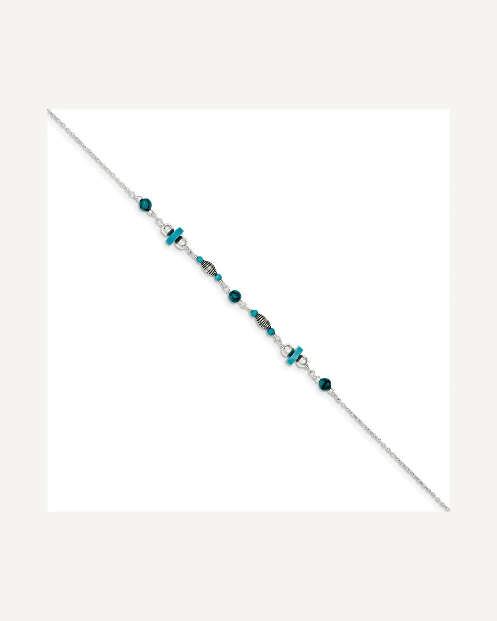 Sterling Silver Antiqued Turquoise Beaded Anklet – View 2