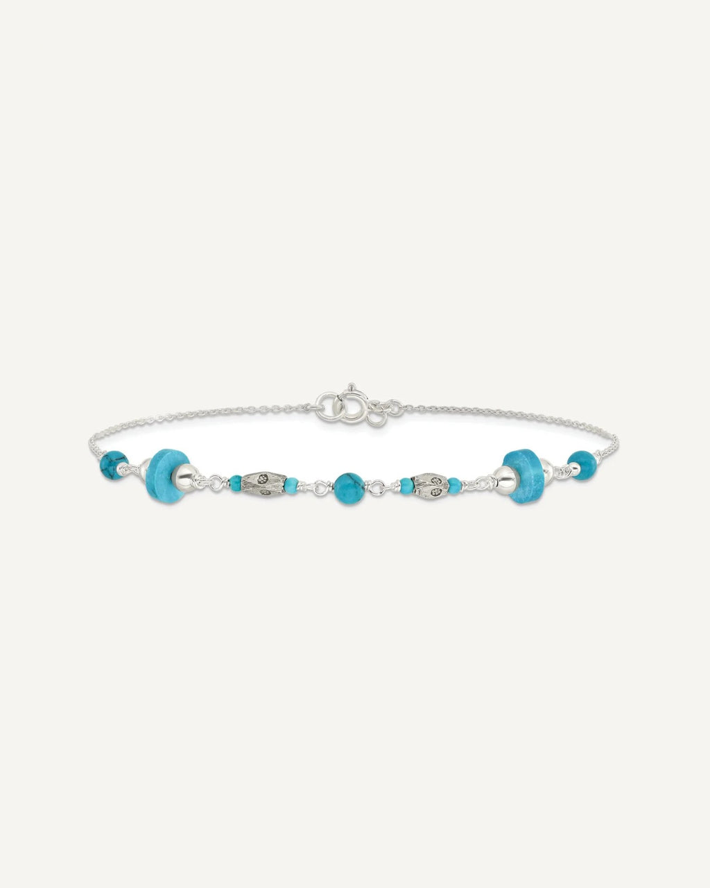 Sterling Silver Antiqued Turquoise Beaded Anklet – View 3