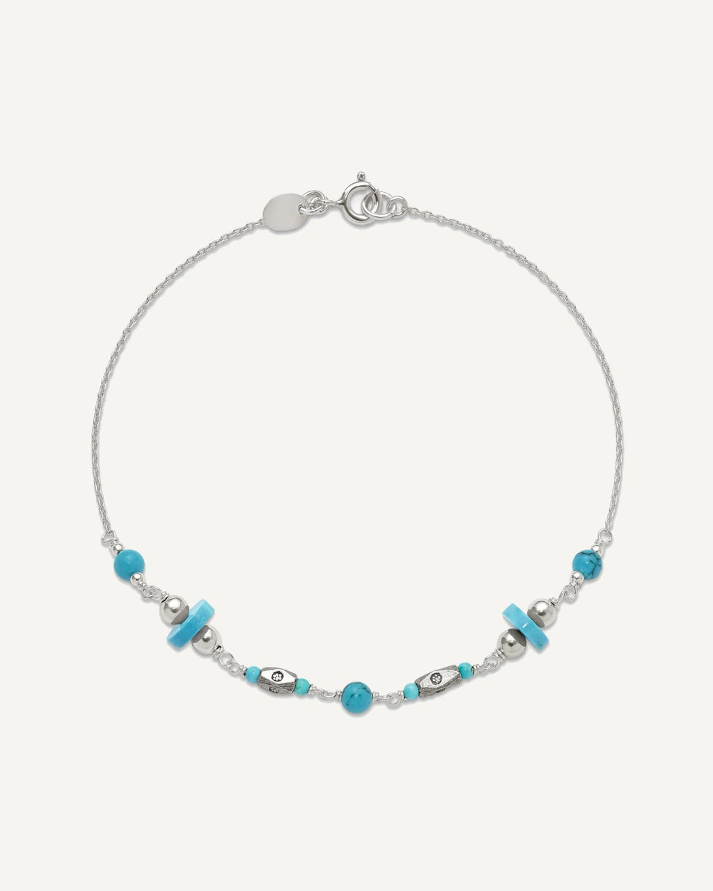 Sterling Silver Antiqued Turquoise Beaded Anklet – View 6
