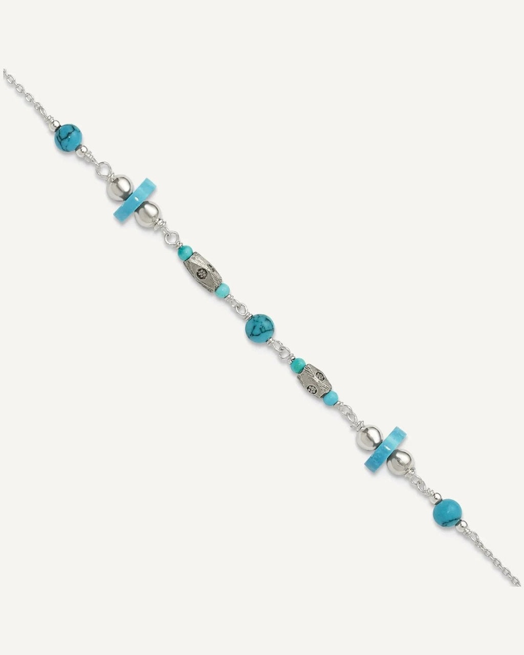 Sterling Silver Antiqued Turquoise Beaded Anklet – View 1