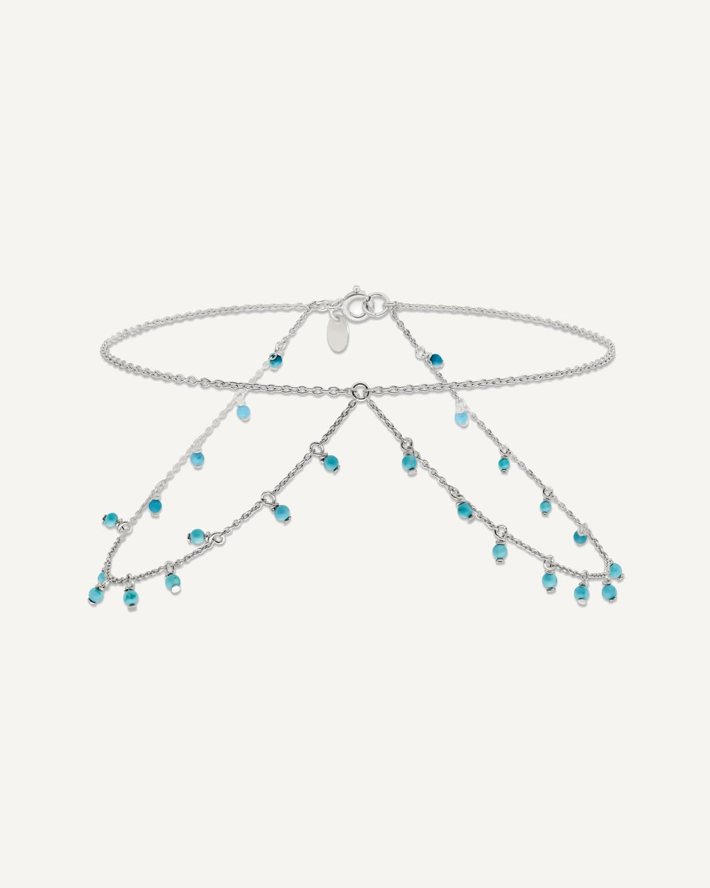 Sterling Silver Turquoise Beads Double Chain Anklet – View 4