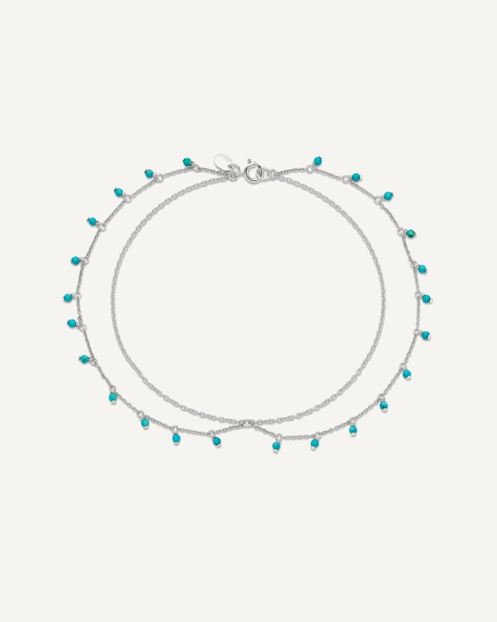 Sterling Silver Turquoise Beads Double Chain Anklet – View 6