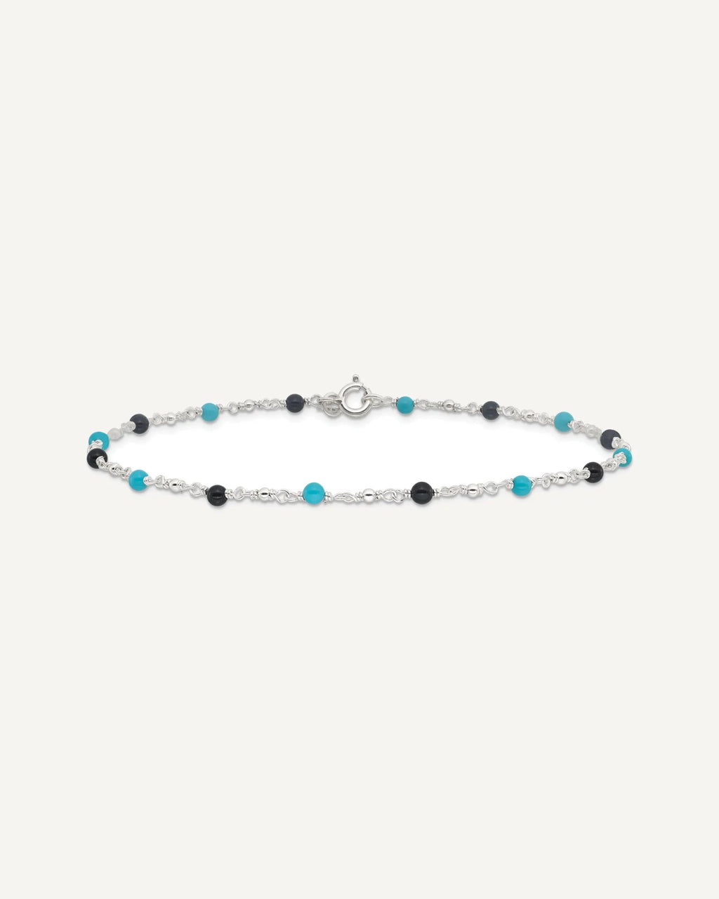 Sterling Silver Onyx/Turquoise Beads Anklet – View 4