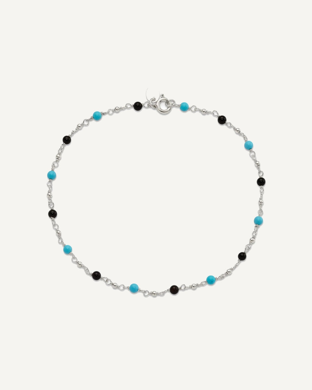 Sterling Silver Onyx/Turquoise Beads Anklet – View 5