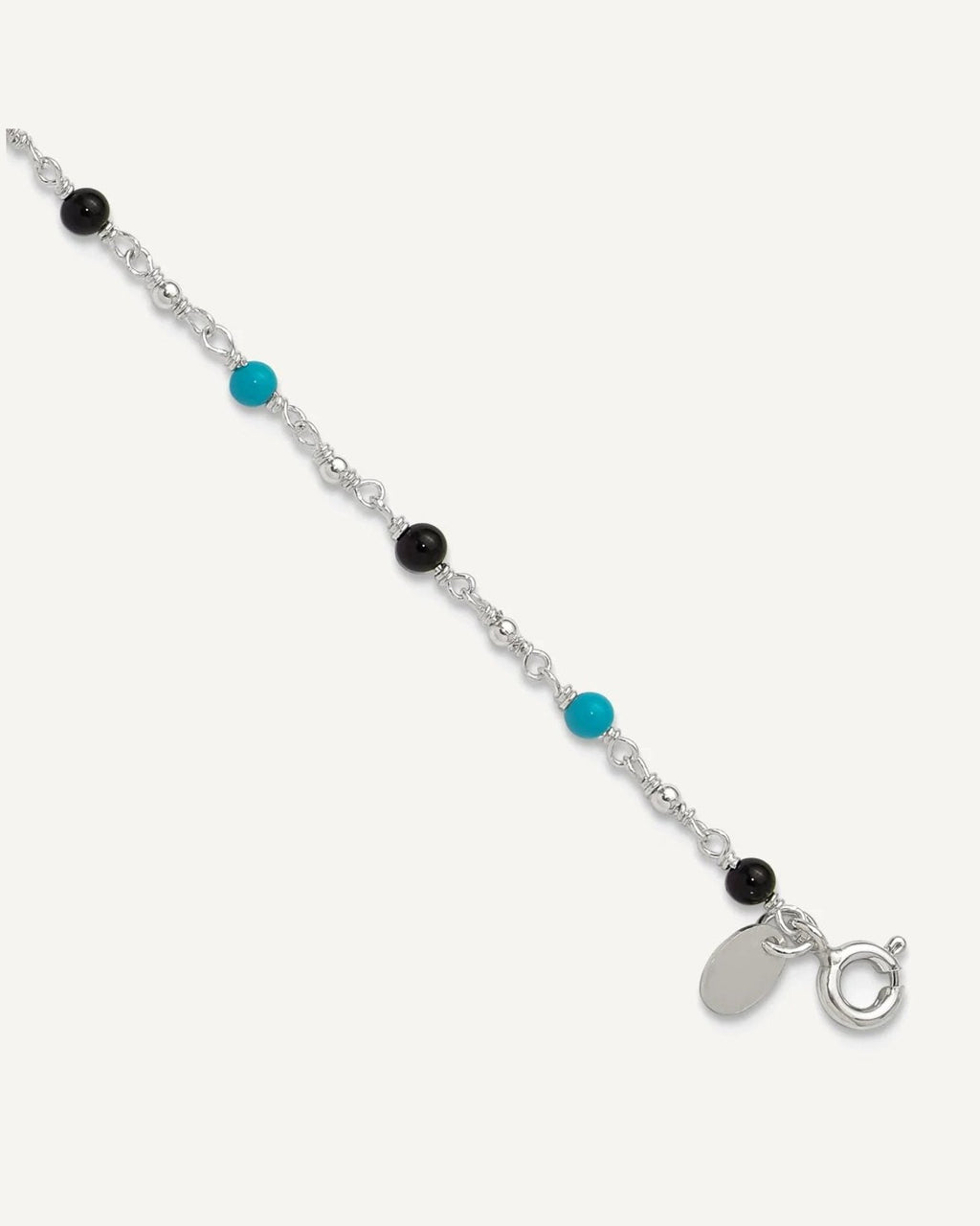 Sterling Silver Onyx/Turquoise Beads Anklet – View 1