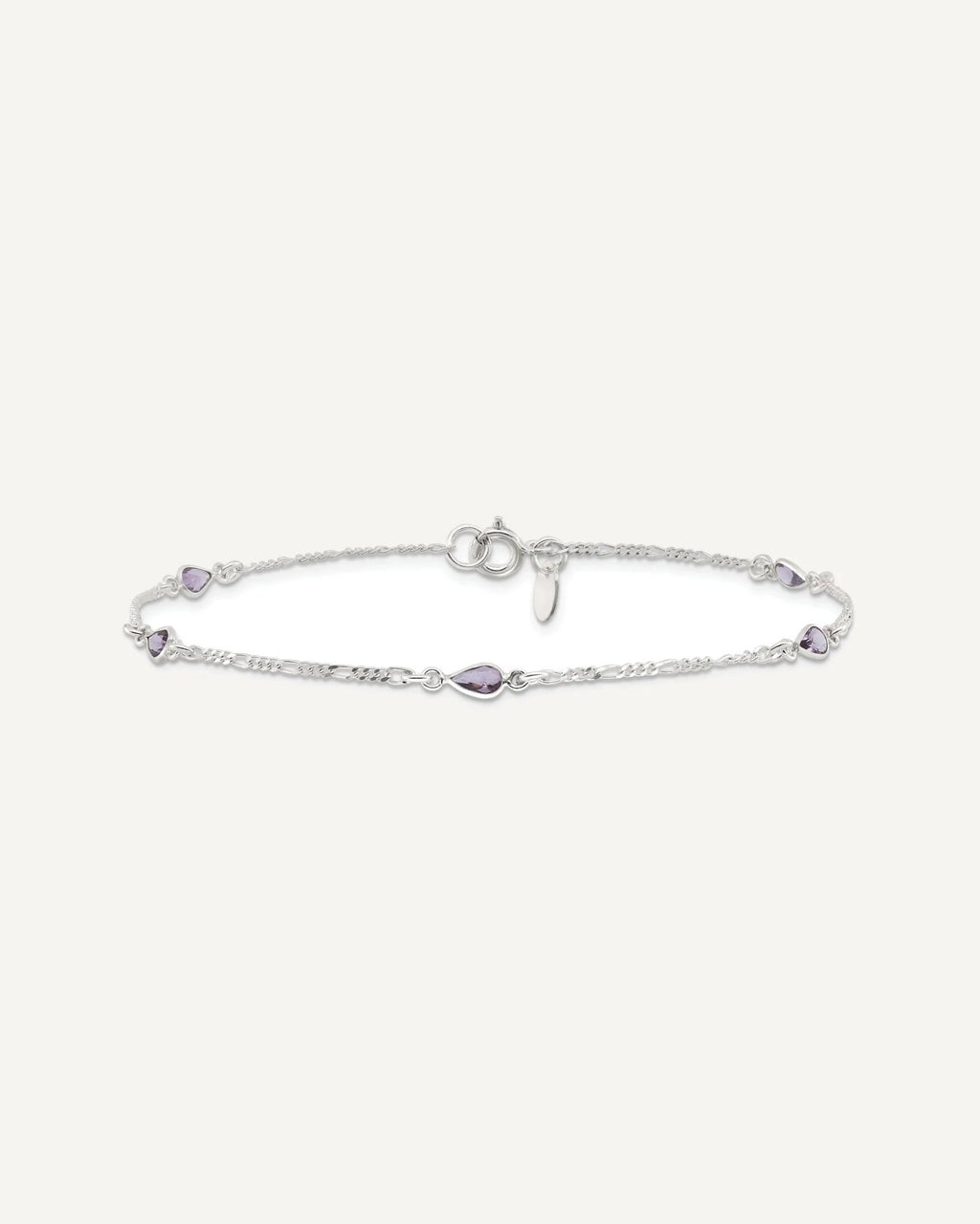 Sterling Silver Purple Glass Anklet – View 4