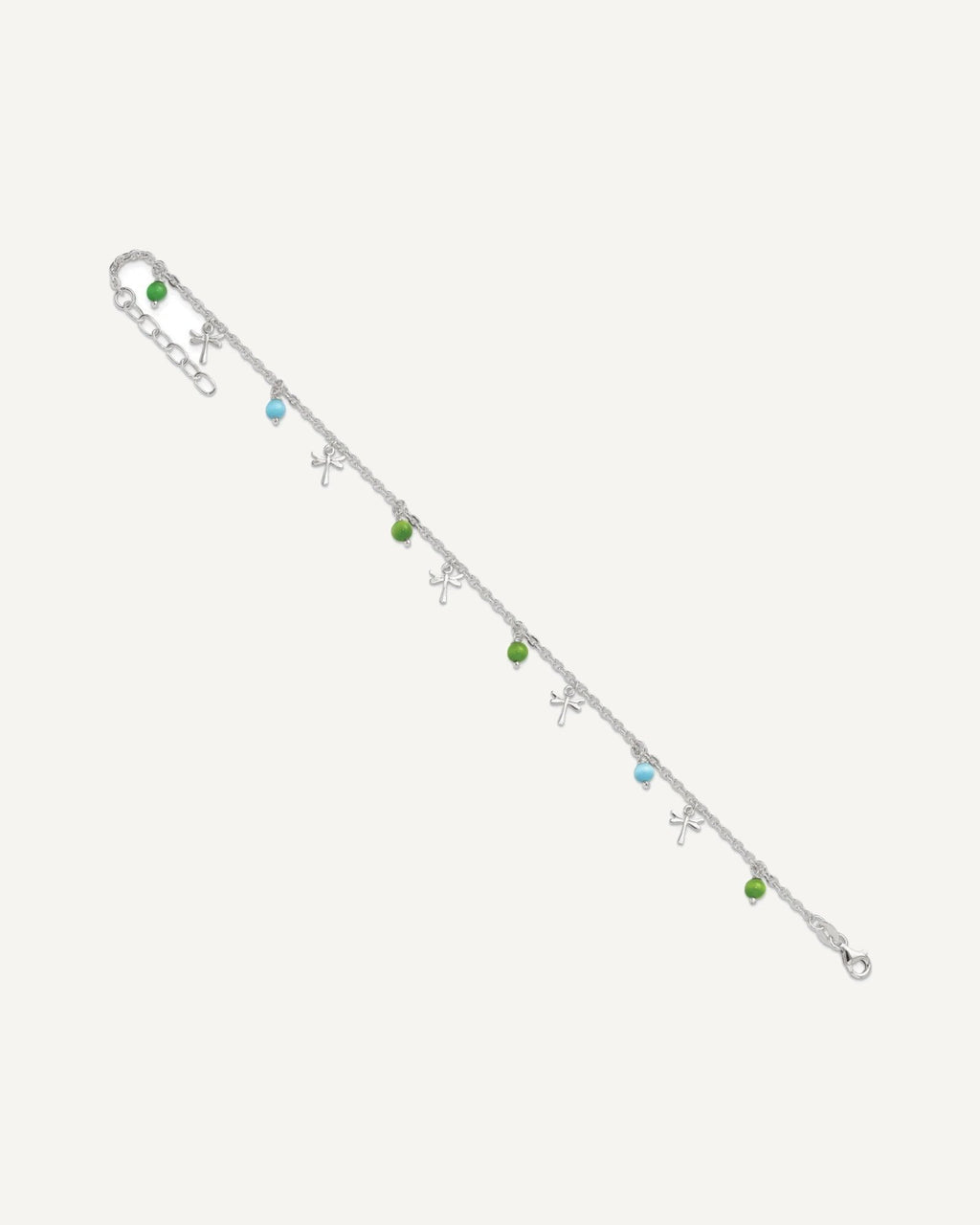 Sterling Silver Dragonfly with Aqua and Green Beads 10 inch Plus 1 inch Extender - Total 11 inch Anklet – View 4