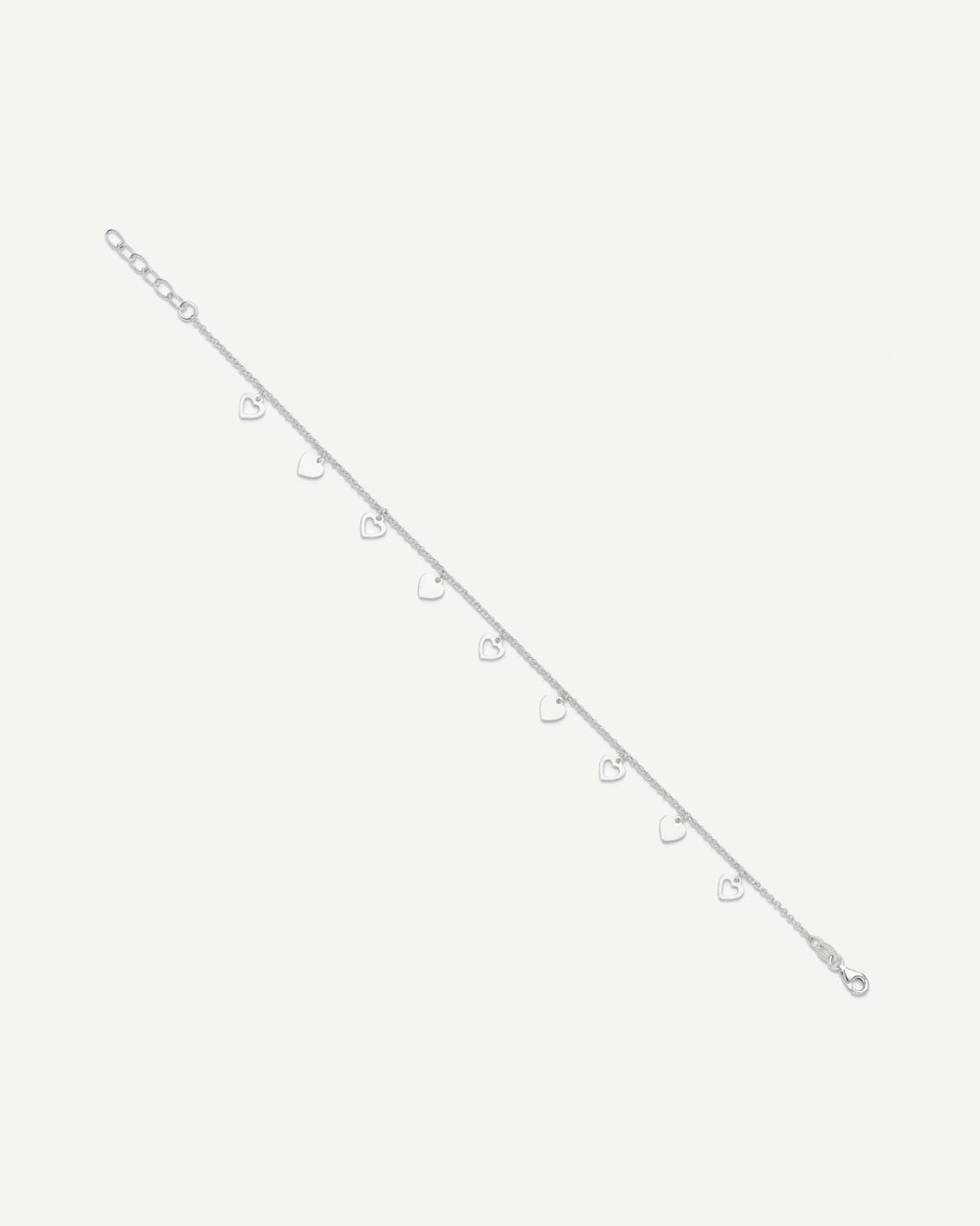 Sterling Silver Double Heart 9 inch Plus 1 inch Extender - Total 10 inch Anklet – View 2
