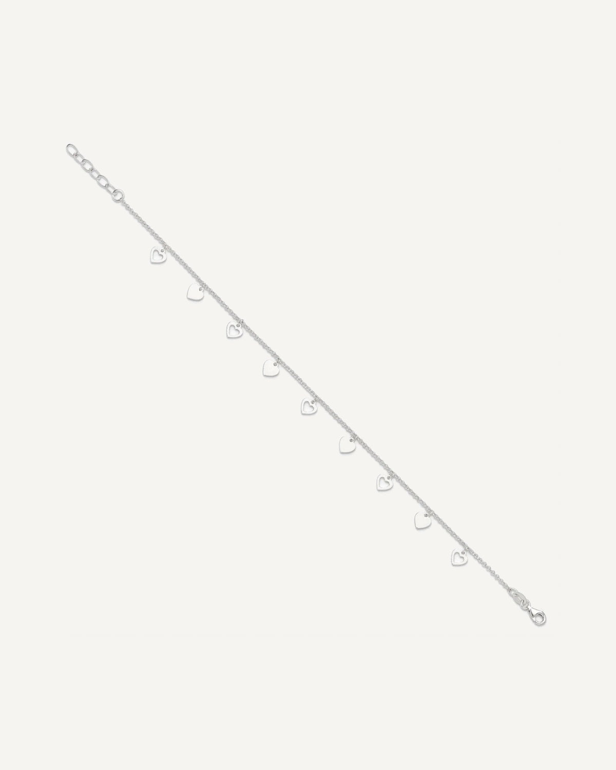 Sterling Silver Double Heart 9 inch Plus 1 inch Extender - Total 10 inch Anklet – View 2