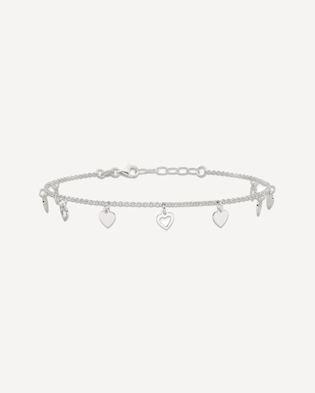 Sterling Silver Double Heart 9 inch Plus 1 inch Extender - Total 10 inch Anklet – View 3
