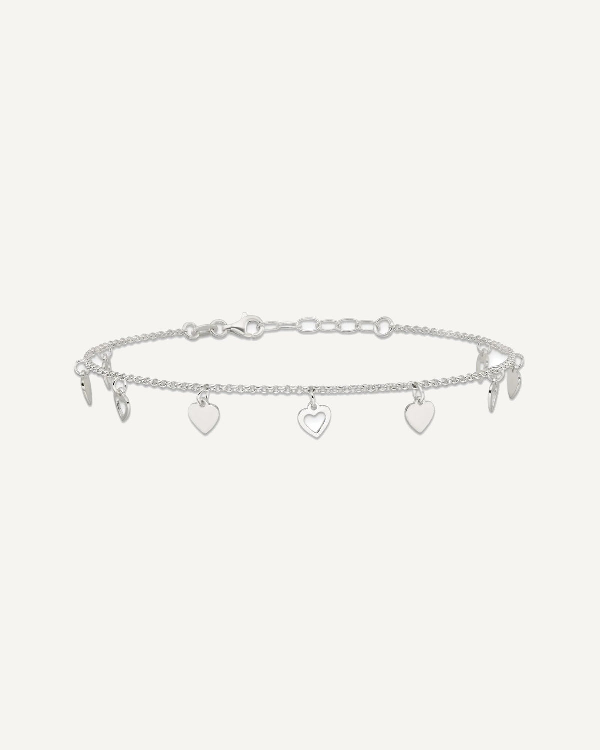 Sterling Silver Double Heart 9 inch Plus 1 inch Extender - Total 10 inch Anklet – View 3