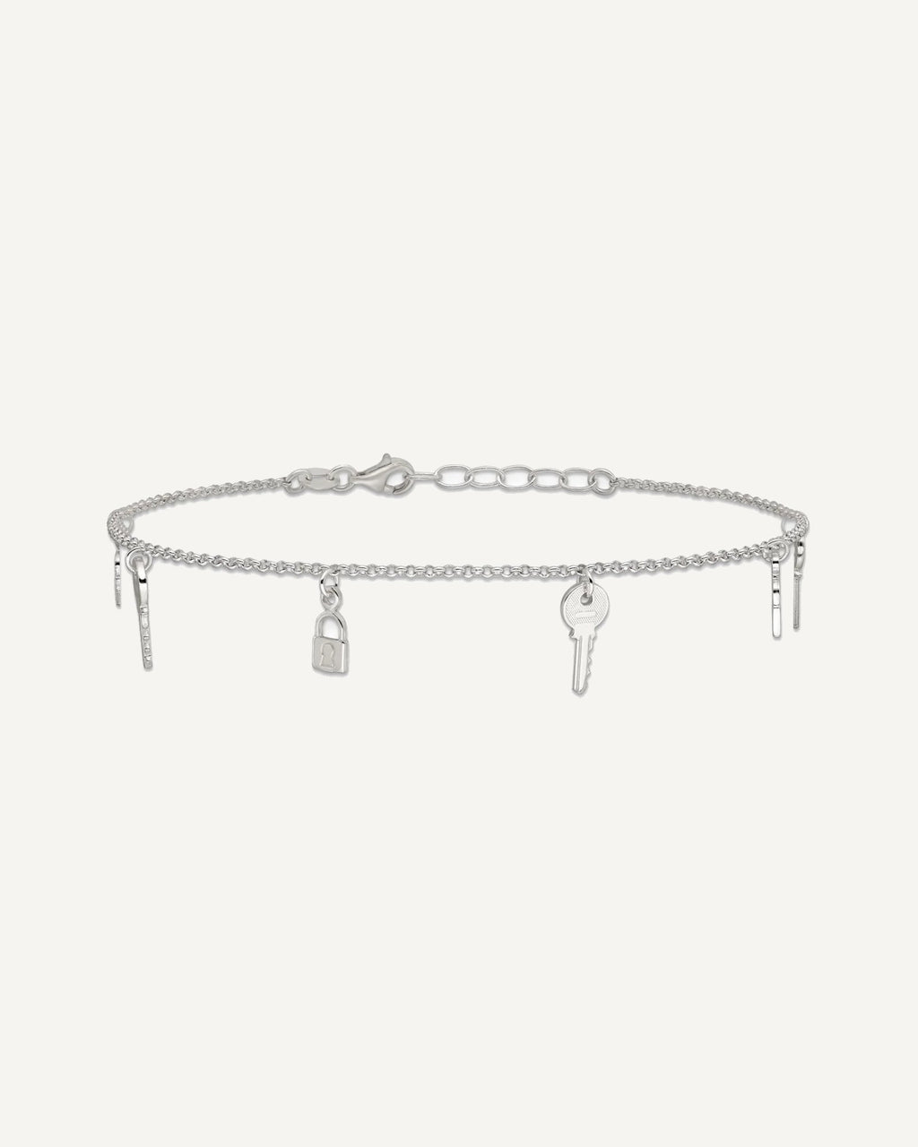 Sterling Silver Lock and Key 9 inch Plus 1 inch Extender - Total 10 inch Anklet – View 3