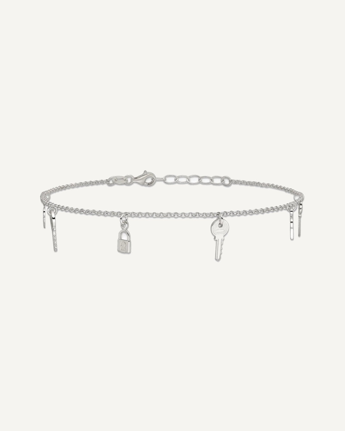 Sterling Silver Lock and Key 9 inch Plus 1 inch Extender - Total 10 inch Anklet – View 3