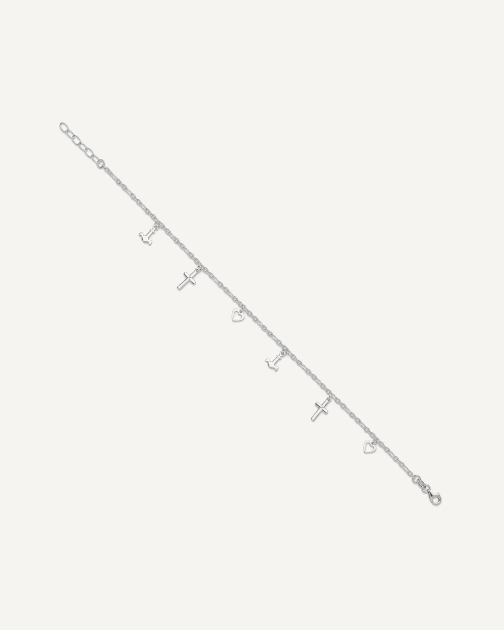 Sterling Silver Cross/Heart/Anchor 9 inch Plus 1 inch Extender - Total 10 inch Anklet – View 2