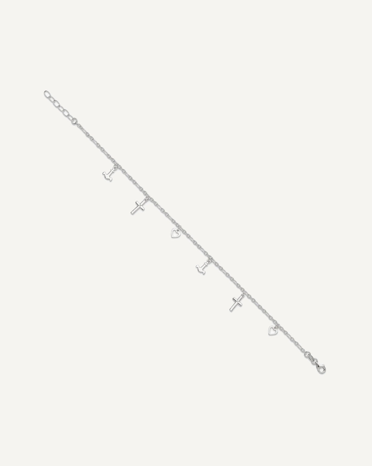 Sterling Silver Cross/Heart/Anchor 9 inch Plus 1 inch Extender - Total 10 inch Anklet – View 2