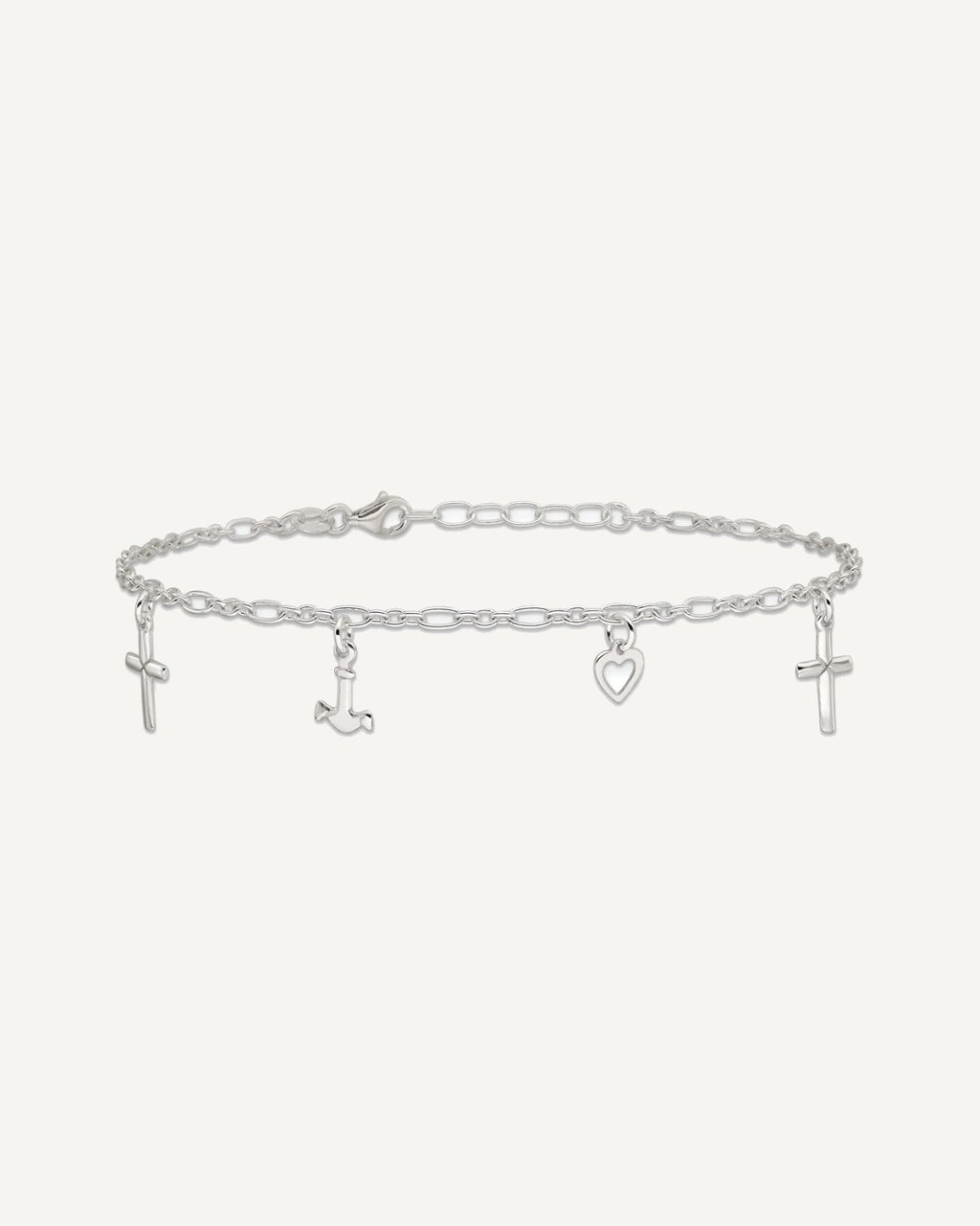 Sterling Silver Cross/Heart/Anchor 9 inch Plus 1 inch Extender - Total 10 inch Anklet – View 4