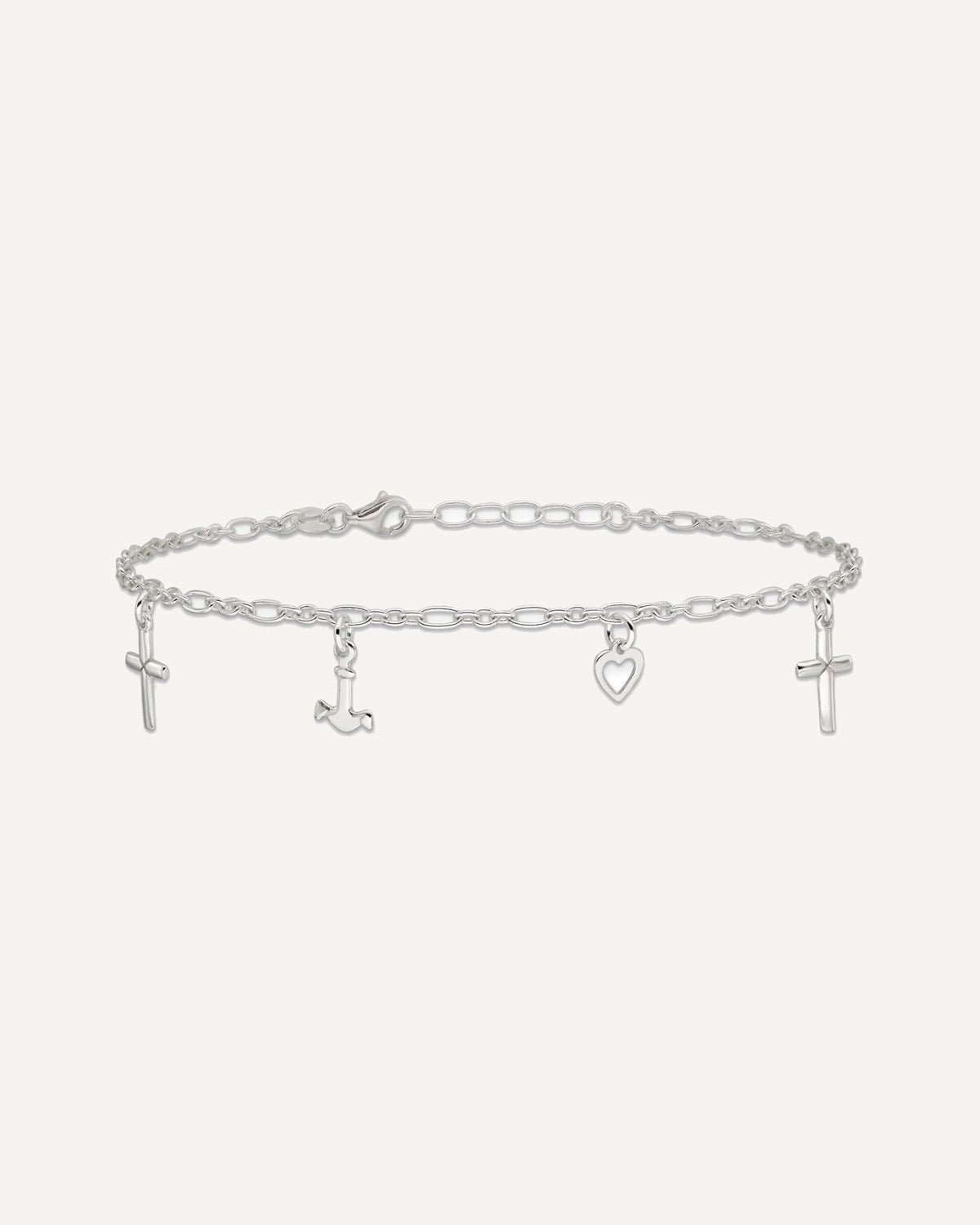Sterling Silver Cross/Heart/Anchor 9 inch Plus 1 inch Extender - Total 10 inch Anklet – View 4