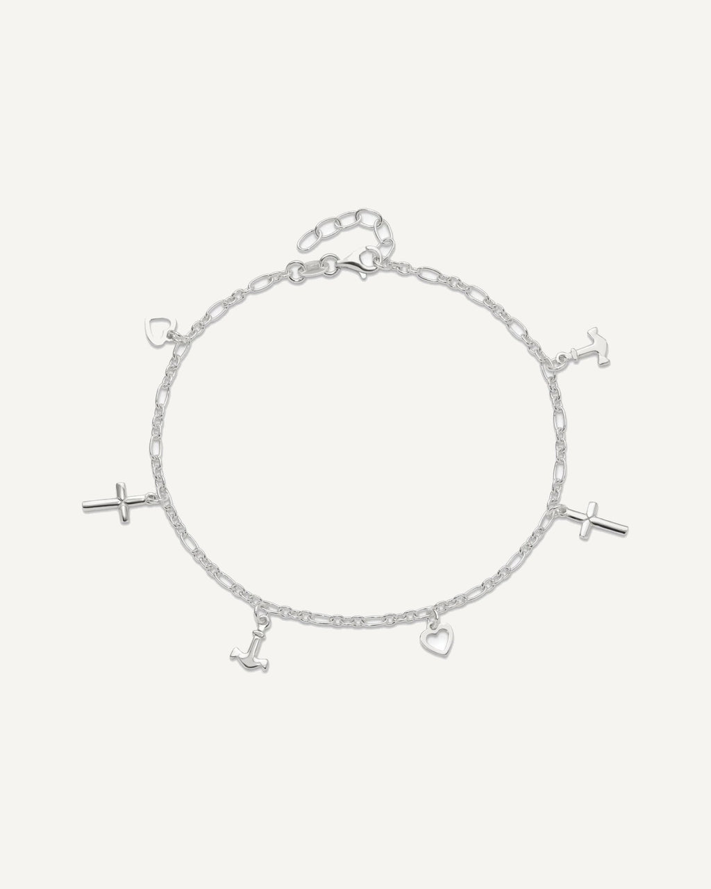 Sterling Silver Cross/Heart/Anchor 9 inch Plus 1 inch Extender - Total 10 inch Anklet – View 5