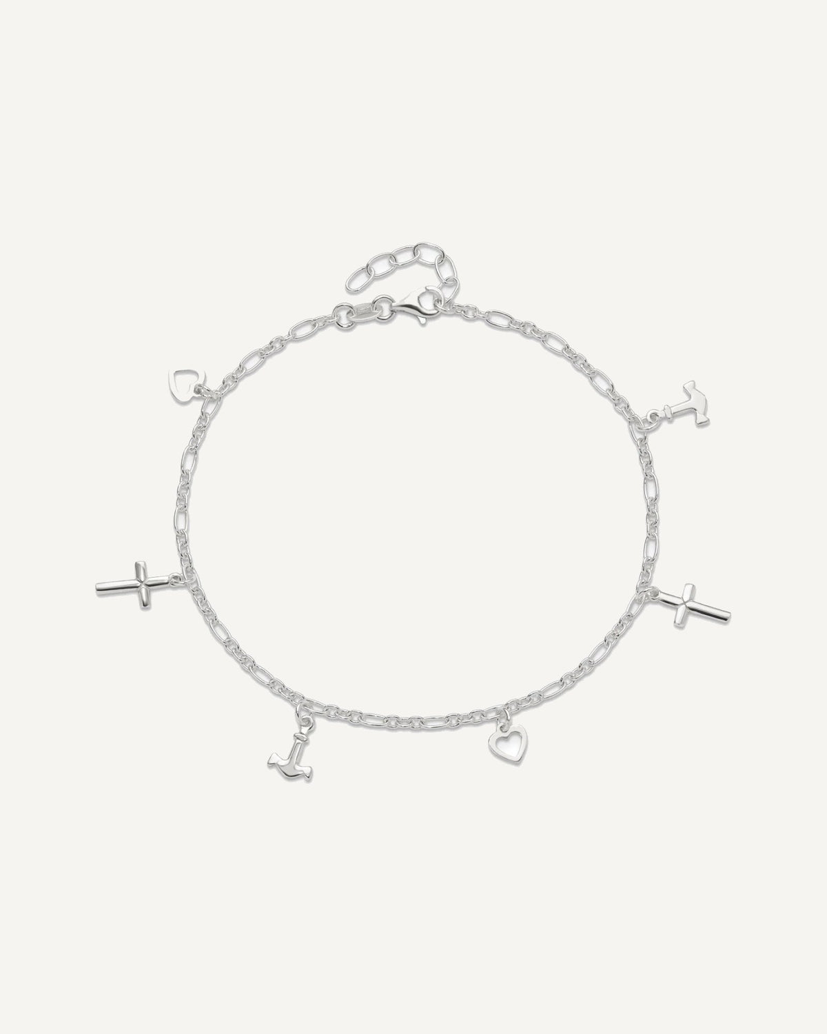 Sterling Silver Cross/Heart/Anchor 9 inch Plus 1 inch Extender - Total 10 inch Anklet – View 5