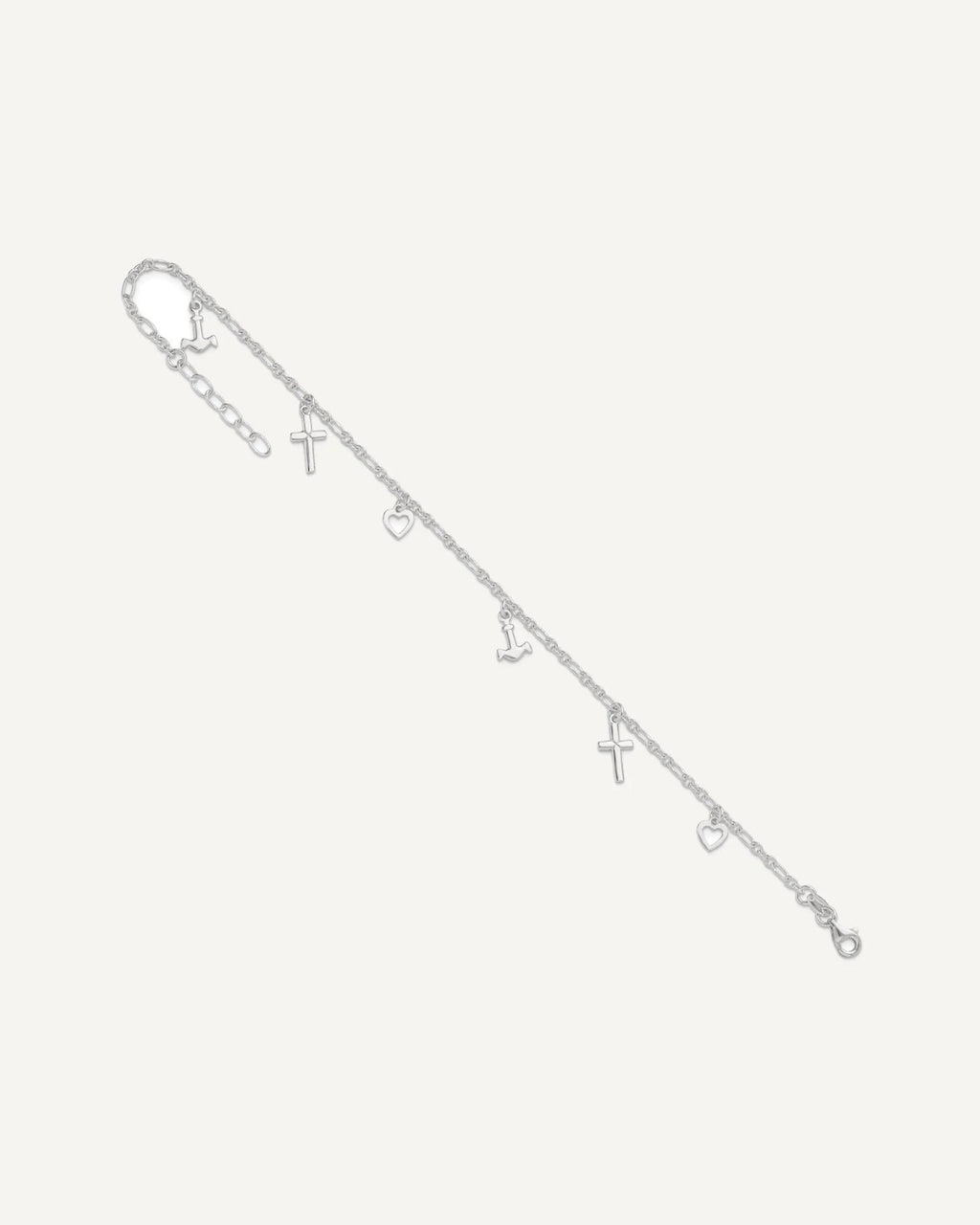 Sterling Silver Cross/Heart/Anchor 9 inch Plus 1 inch Extender - Total 10 inch Anklet – View 7