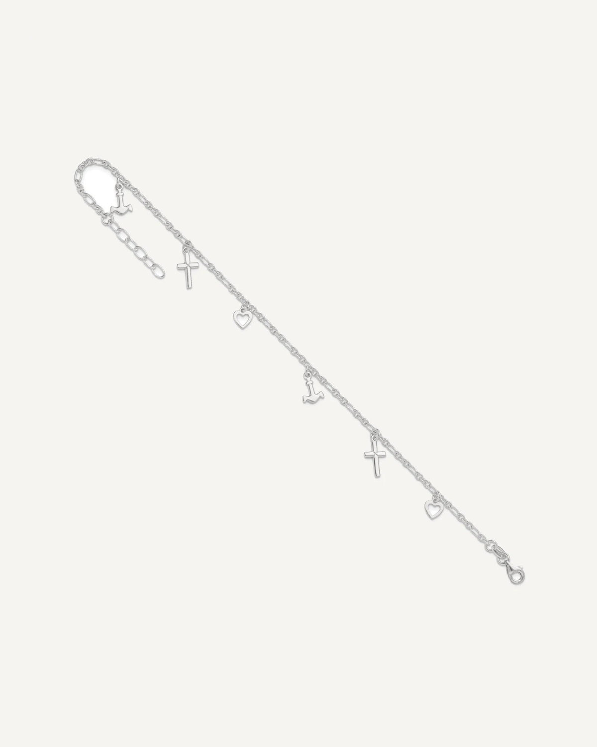 Sterling Silver Cross/Heart/Anchor 9 inch Plus 1 inch Extender - Total 10 inch Anklet – View 7
