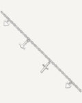 Sterling Silver Cross/Heart/Anchor 9 inch Plus 1 inch Extender - Total 10 inch Anklet – View 1
