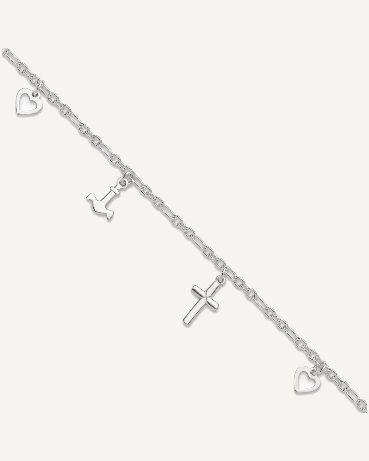 Sterling Silver Cross/Heart/Anchor 9 inch Plus 1 inch Extender - Total 10 inch Anklet – View 1