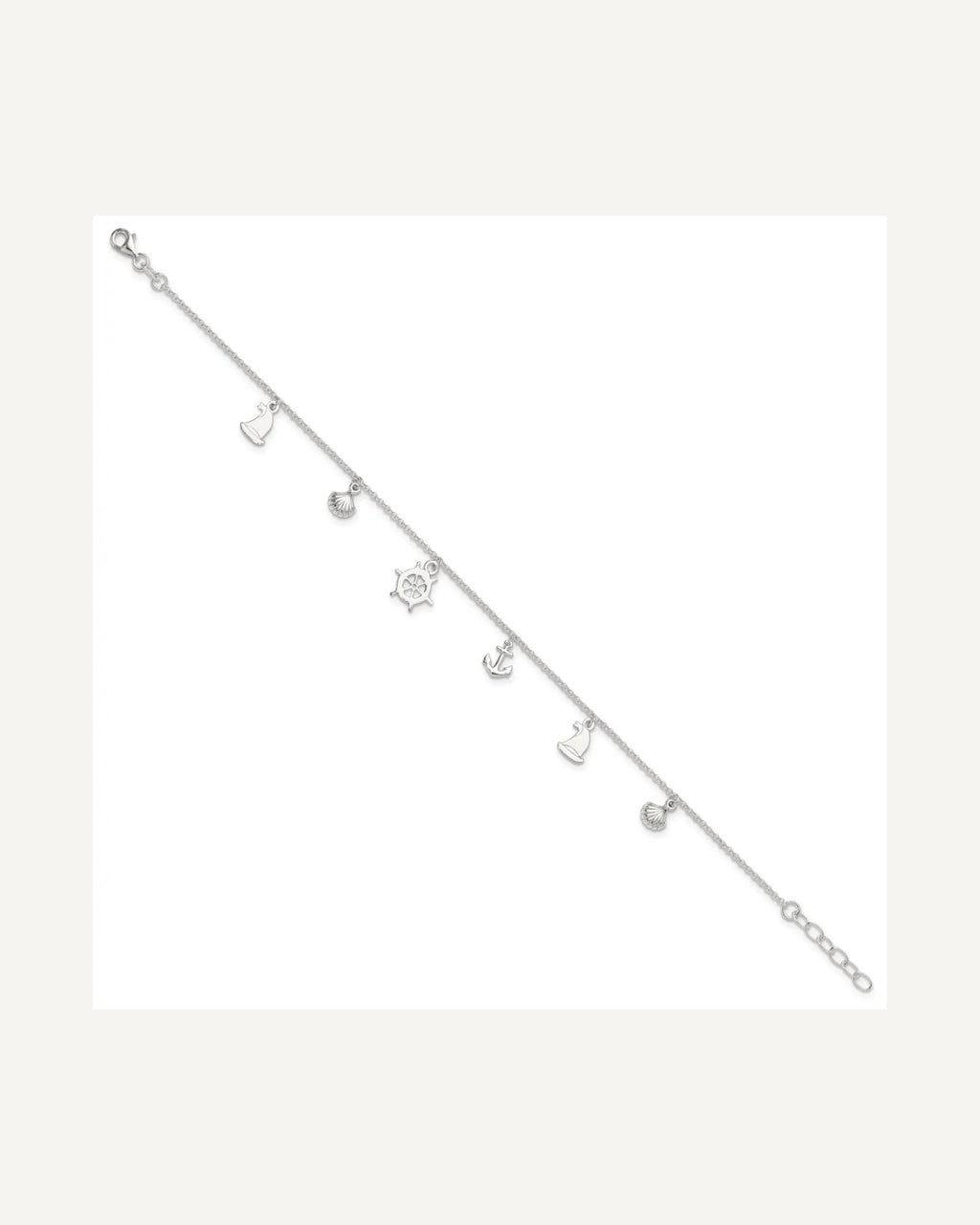 Sterling Silver Ocean Theme Charms 9 inch Plus 1 inch Extender - Total 10 inch Anklet – View 1