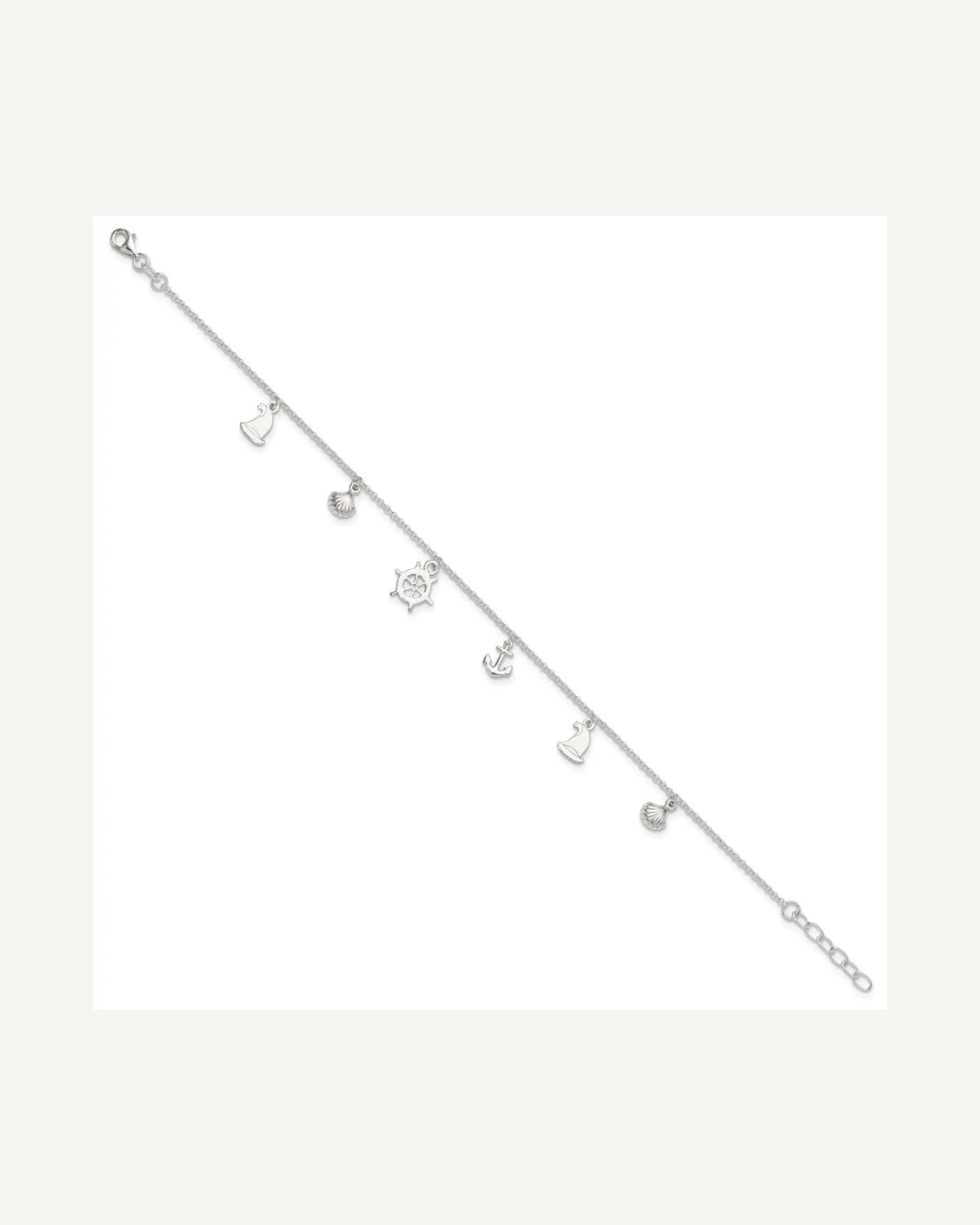Sterling Silver Ocean Theme Charms 9 inch Plus 1 inch Extender - Total 10 inch Anklet – View 1