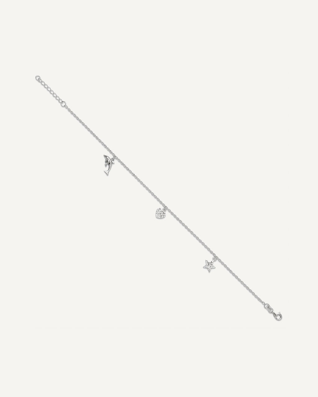 Sterling Silver Heart/Star/Dolphin Charms 9 inch Plus 1 inch Extender - Total 10 inch Anklet – View 2
