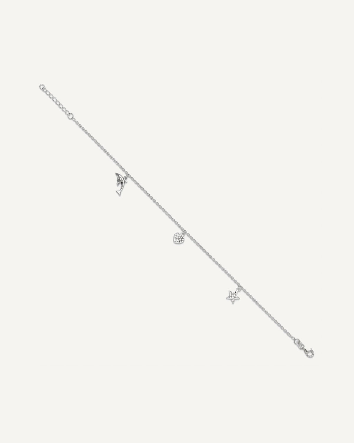 Sterling Silver Heart/Star/Dolphin Charms 9 inch Plus 1 inch Extender - Total 10 inch Anklet – View 2