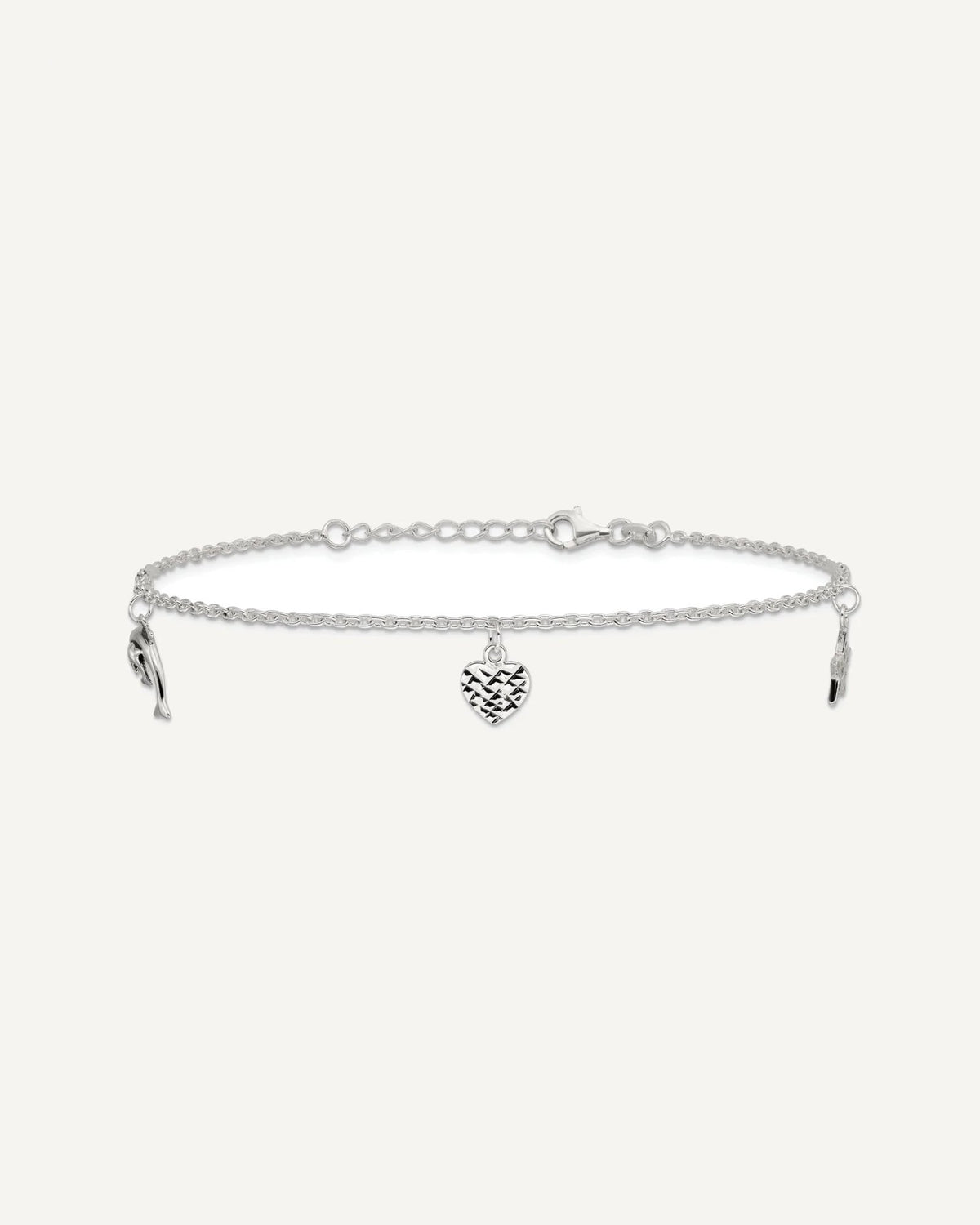 Sterling Silver Heart/Star/Dolphin Charms 9 inch Plus 1 inch Extender - Total 10 inch Anklet – View 3