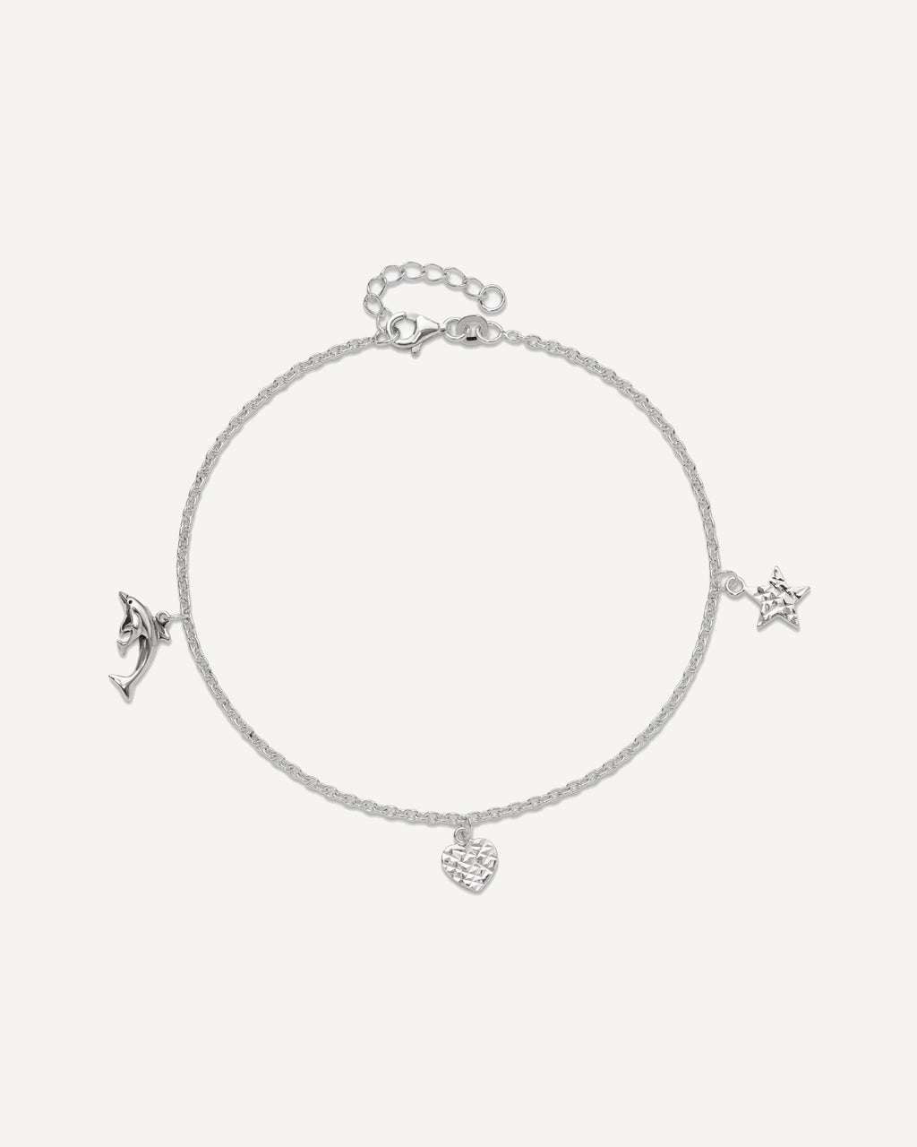 Sterling Silver Heart/Star/Dolphin Charms 9 inch Plus 1 inch Extender - Total 10 inch Anklet – View 5