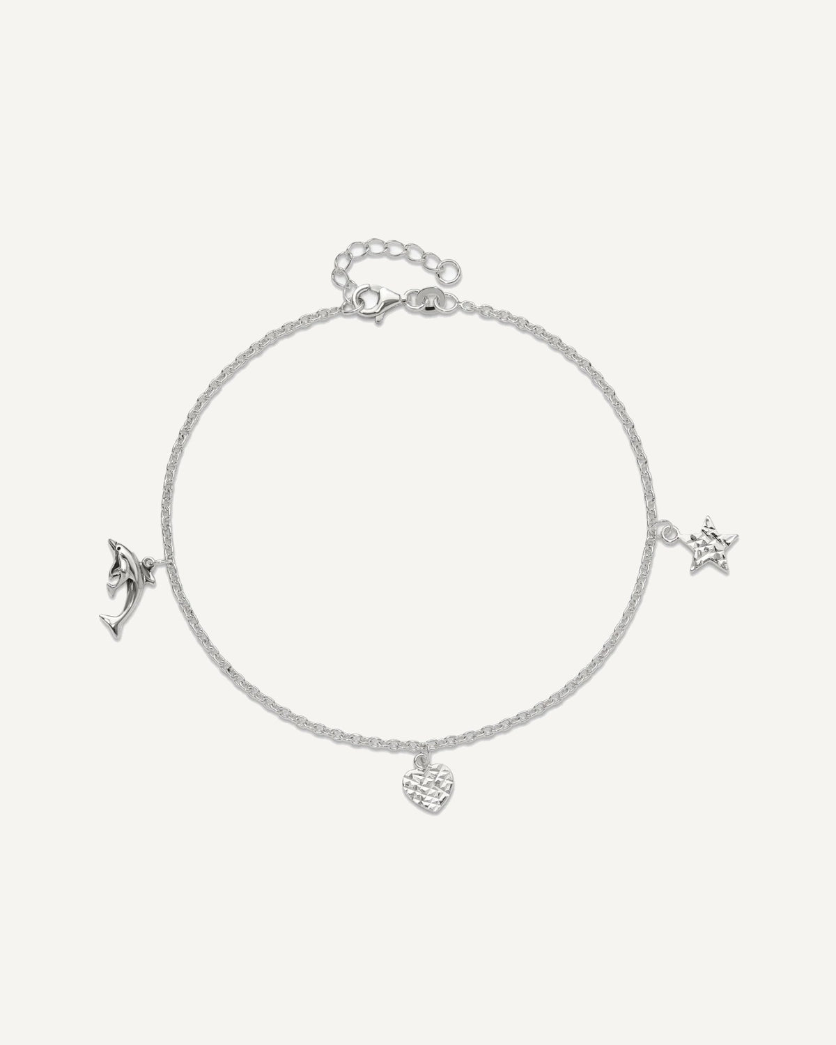 Sterling Silver Heart/Star/Dolphin Charms 9 inch Plus 1 inch Extender - Total 10 inch Anklet – View 5
