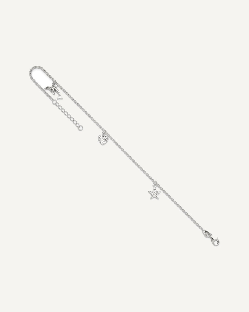Sterling Silver Heart/Star/Dolphin Charms 9 inch Plus 1 inch Extender - Total 10 inch Anklet – View 7