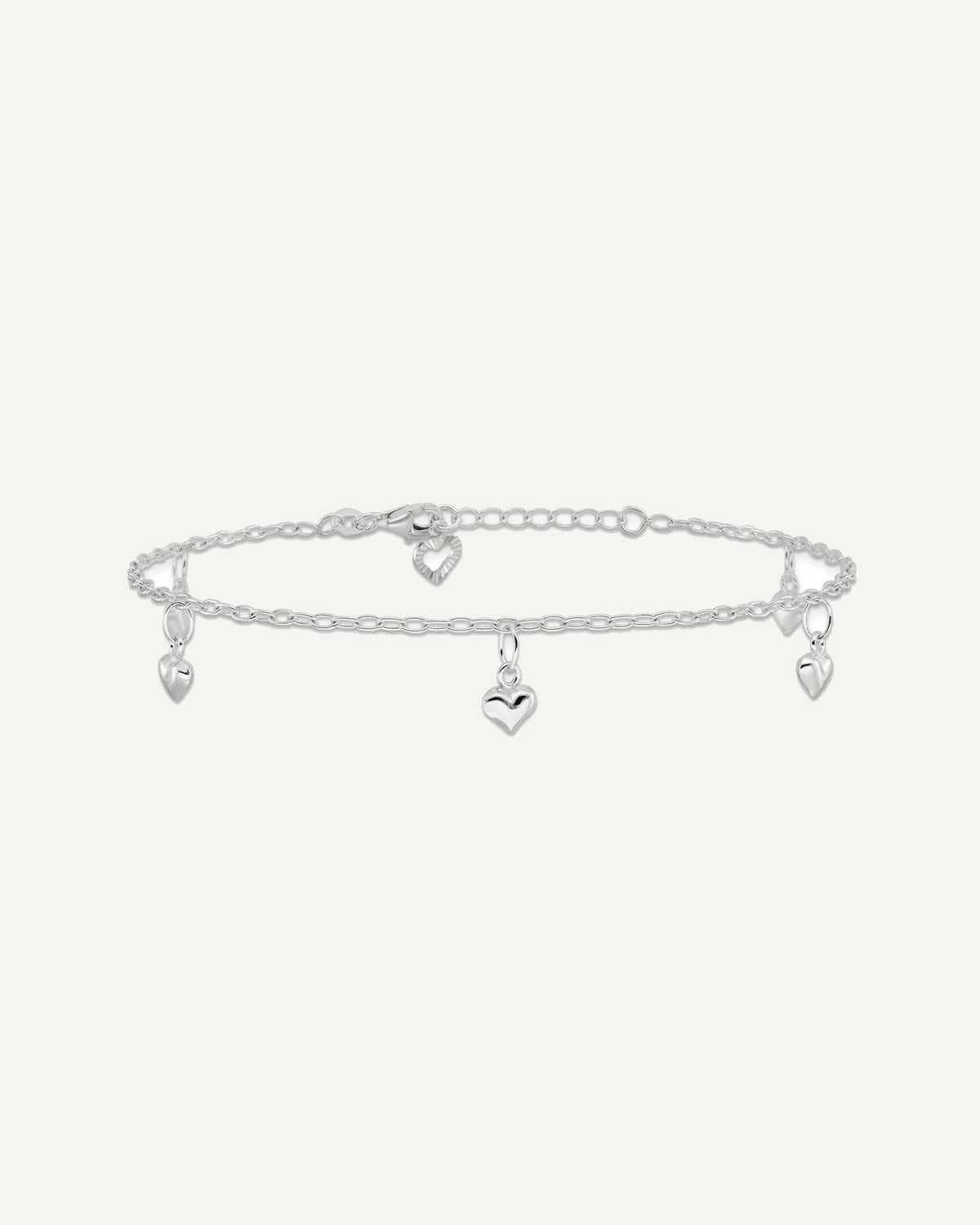 Sterling Silver Puffed Heart Charms 9 inch Plus 1 inch Extender - Total 10 inch Anklet – View 3