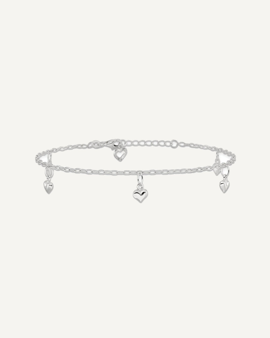 Sterling Silver Puffed Heart Charms 10 inch Plus 1 inch Extender - Total 11 inch Anklet – View 3