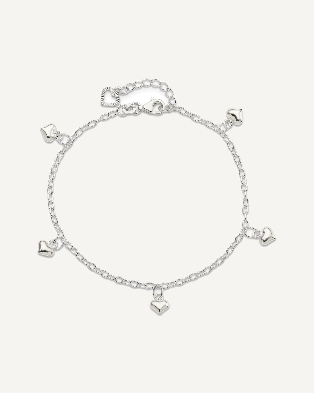 Sterling Silver Puffed Heart Charms 9 inch Plus 1 inch Extender - Total 10 inch Anklet – View 5