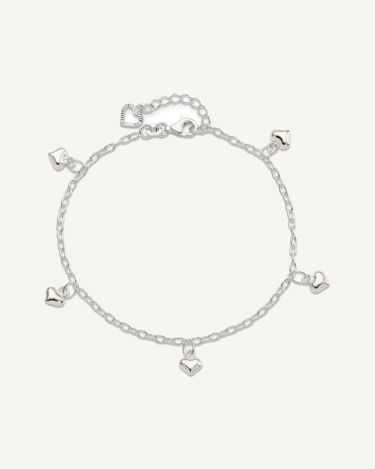 Sterling Silver Puffed Heart Charms 9 inch Plus 1 inch Extender - Total 10 inch Anklet – View 5